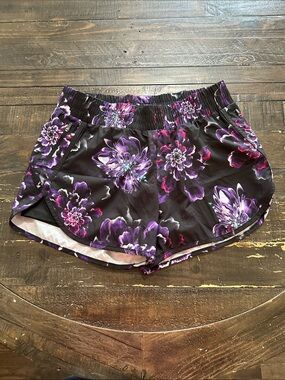Avia Black Athletic Shorts with Purple Floral Design